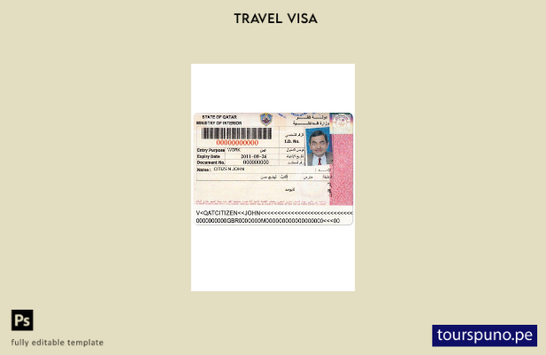 Plantilla de visa de entrada a Qatar lista para imprimir
